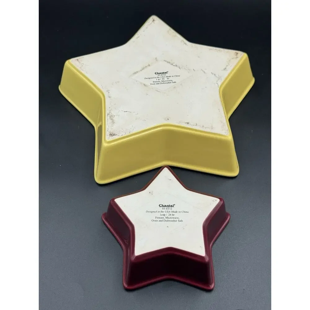 Vintage Chantal Star Shaped Baking Dishes Set of 2 Yellow Burgundy Stoneware